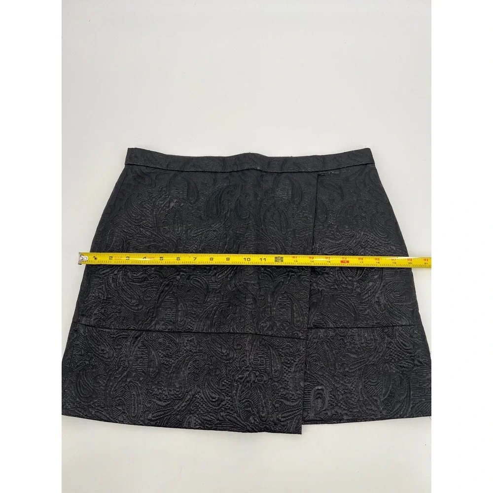 J.Crew Black Paisley Metallic Jacquard Faux Wrap Mini Skirt Size 10
